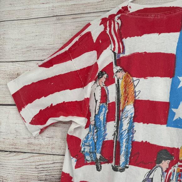 Vintage 90s See You at the Pole AOP T-Shirt Mens L Red White Blue American Flag - Picture 14 of 15